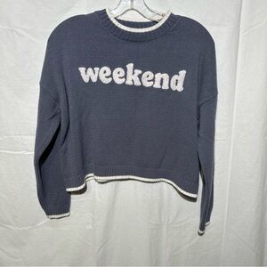 Sincerely Jules Oversized Blue Graphic Cropped Knit Sweater Women's Medium